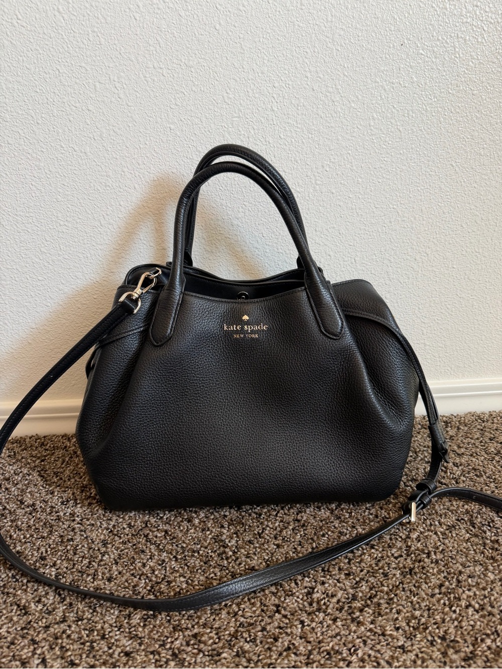 kate spade Black Pebbled Leather Dome Purse with Detachable Strap
